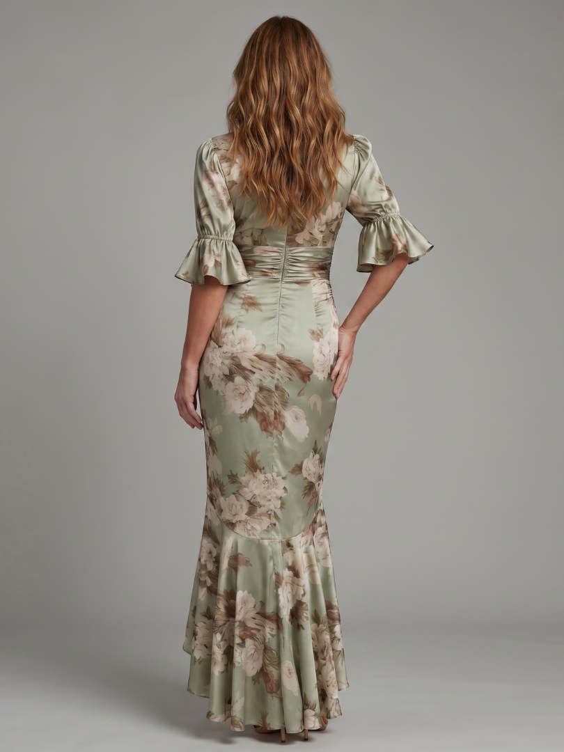 Women's Midi Dress with Ruched Waist for Formal Occasions