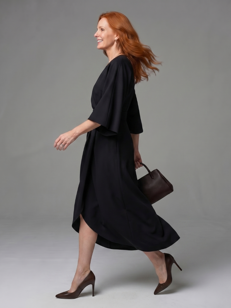 Women's Midi Dress with Sculpted Waist Panel for Daytime