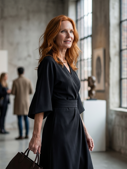 Women's Midi Dress with Sculpted Waist Panel for Daytime