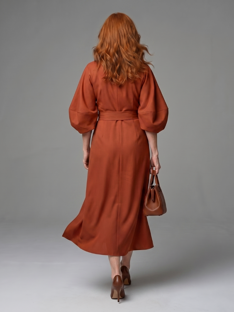 Women's Midi Dress with Sculpted Waist Panel for Daytime