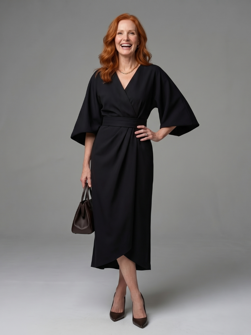 Women's Midi Dress with Sculpted Waist Panel for Daytime