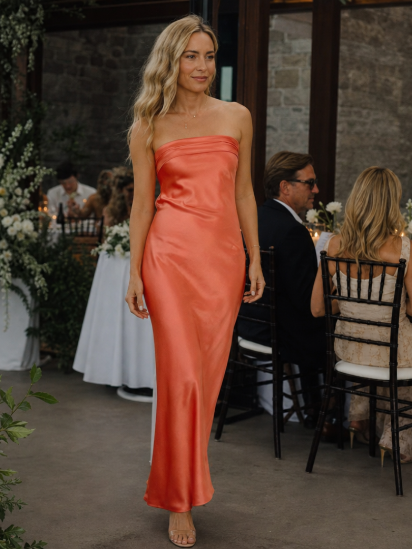 Women's Midi Dress with Strapless Fit for Evening