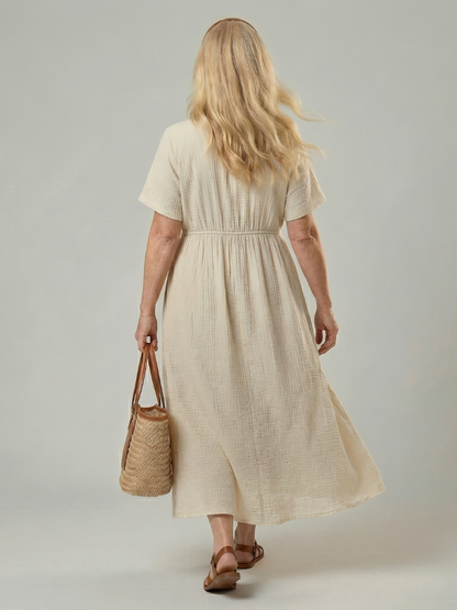 Women's Midi Dress with Tie Front Neckline for Everyday