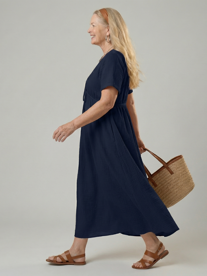 Women's Midi Dress with Tie Front Neckline for Everyday