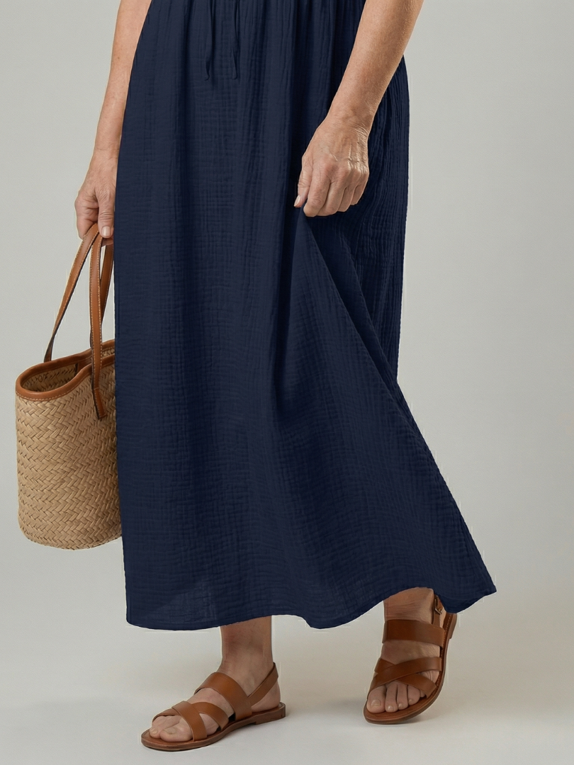 Women's Midi Dress with Tie Front Neckline for Everyday