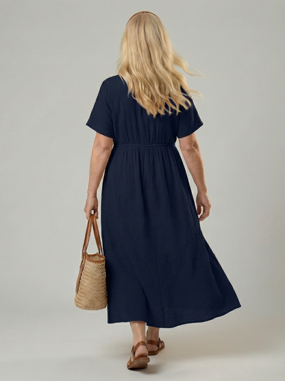 Women's Midi Dress with Tie Front Neckline for Everyday