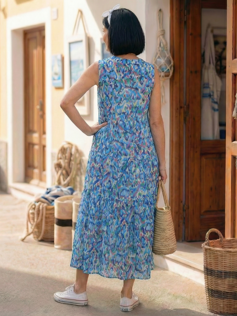 Women's Midi Dress with Tie Neckline for Summer Outings