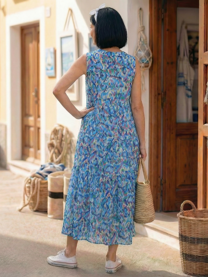 Women's Midi Dress with Tie Neckline for Summer Outings