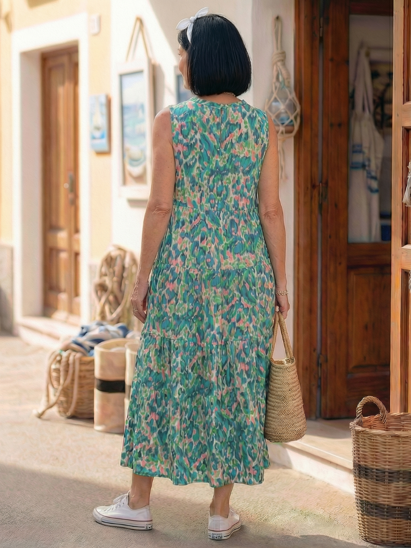 Women's Midi Dress with Tie Neckline for Summer Outings