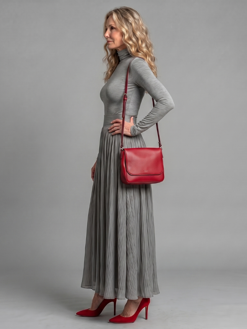 Women's Midi Dress with Turtleneck and Defined Waist