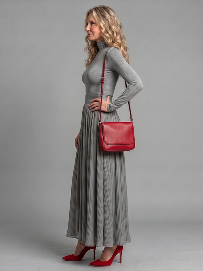 Women's Midi Dress with Turtleneck and Defined Waist