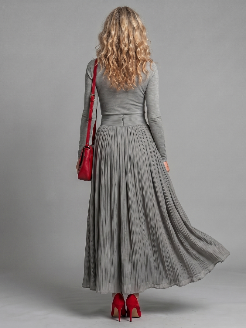 Women's Midi Dress with Turtleneck and Defined Waist