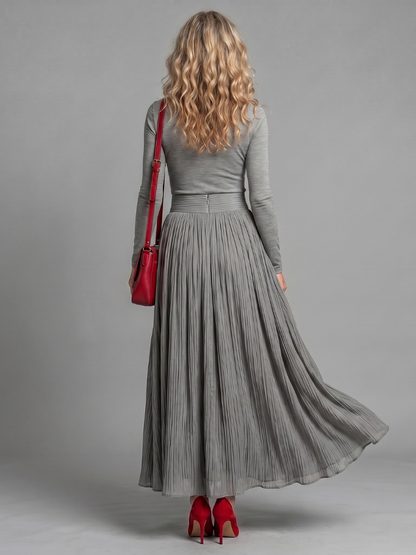 Women's Midi Dress with Turtleneck and Defined Waist