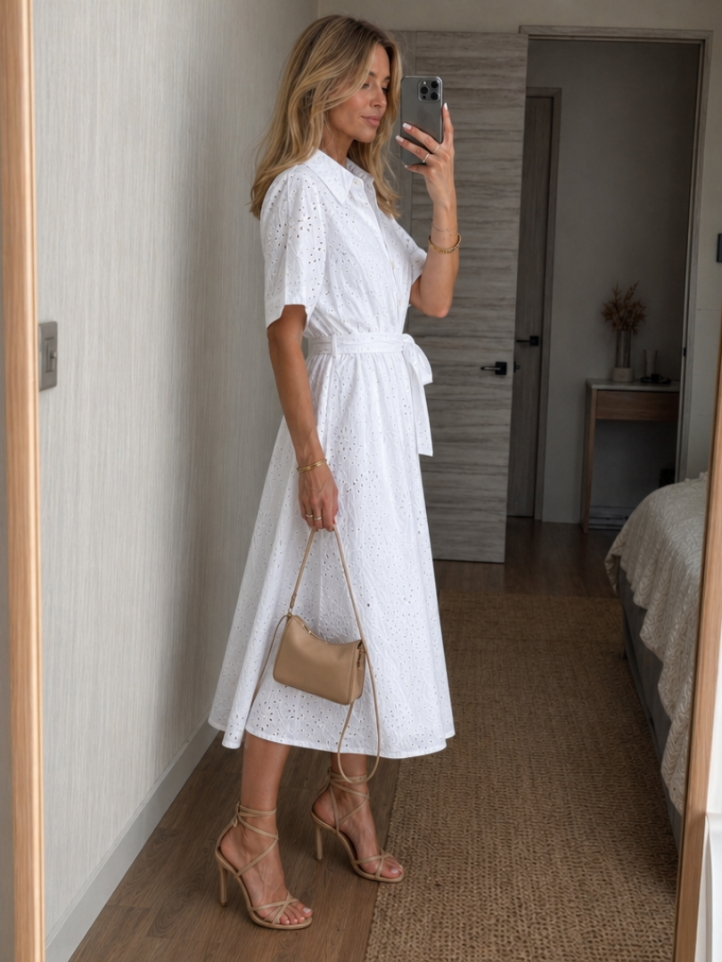 Women's Midi Dress with Waist Tie for Sunny Summer Days