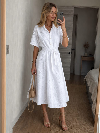 Women's Midi Dress with Waist Tie for Sunny Summer Days