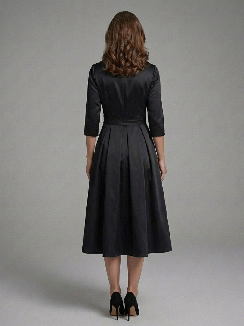 Women's Midi Dress with Wrap Bodice, Three-Quarter Sleeve