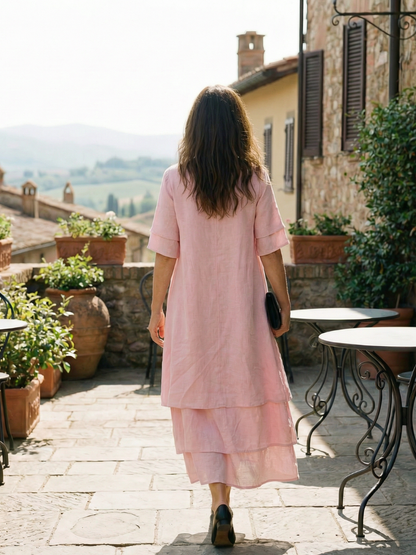 Women's Midi Layered Dress with Draped Hem for Everyday