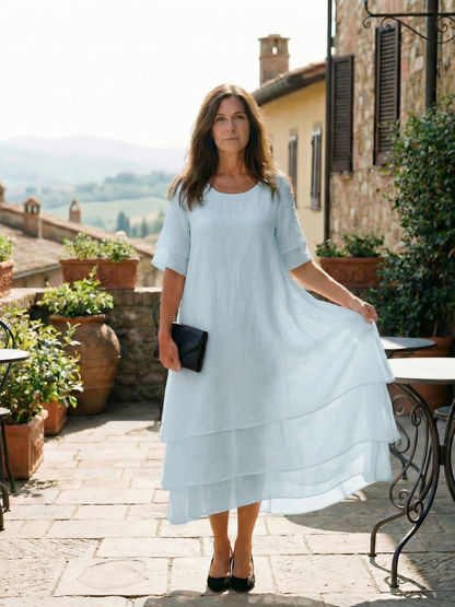 Women's Midi Layered Dress with Draped Hem for Everyday