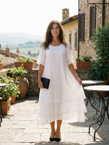 Women's Midi Layered Dress with Draped Hem for Everyday