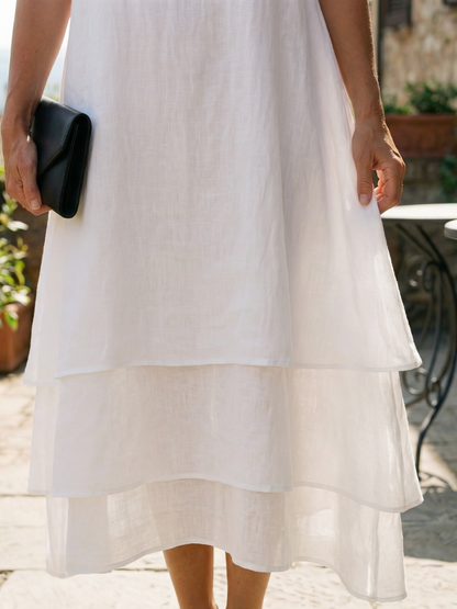 Women's Midi Layered Dress with Draped Hem for Everyday