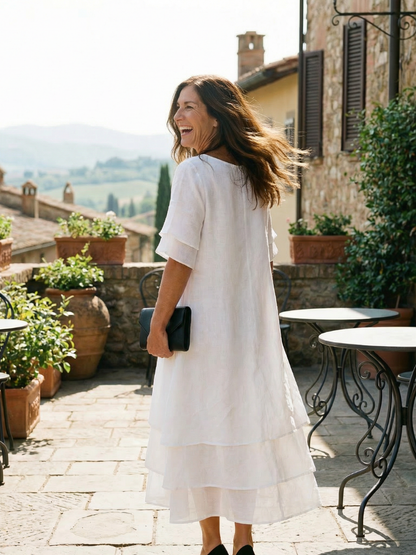 Women's Midi Layered Dress with Draped Hem for Everyday