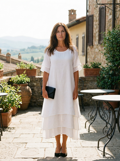 Women's Midi Layered Dress with Draped Hem for Everyday
