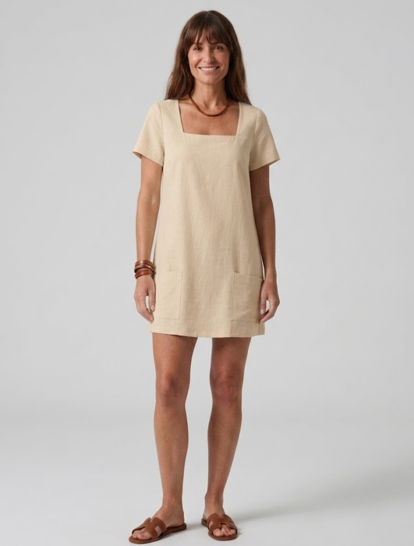 Women's Mini Dress with Square Neckline and Wide Straps