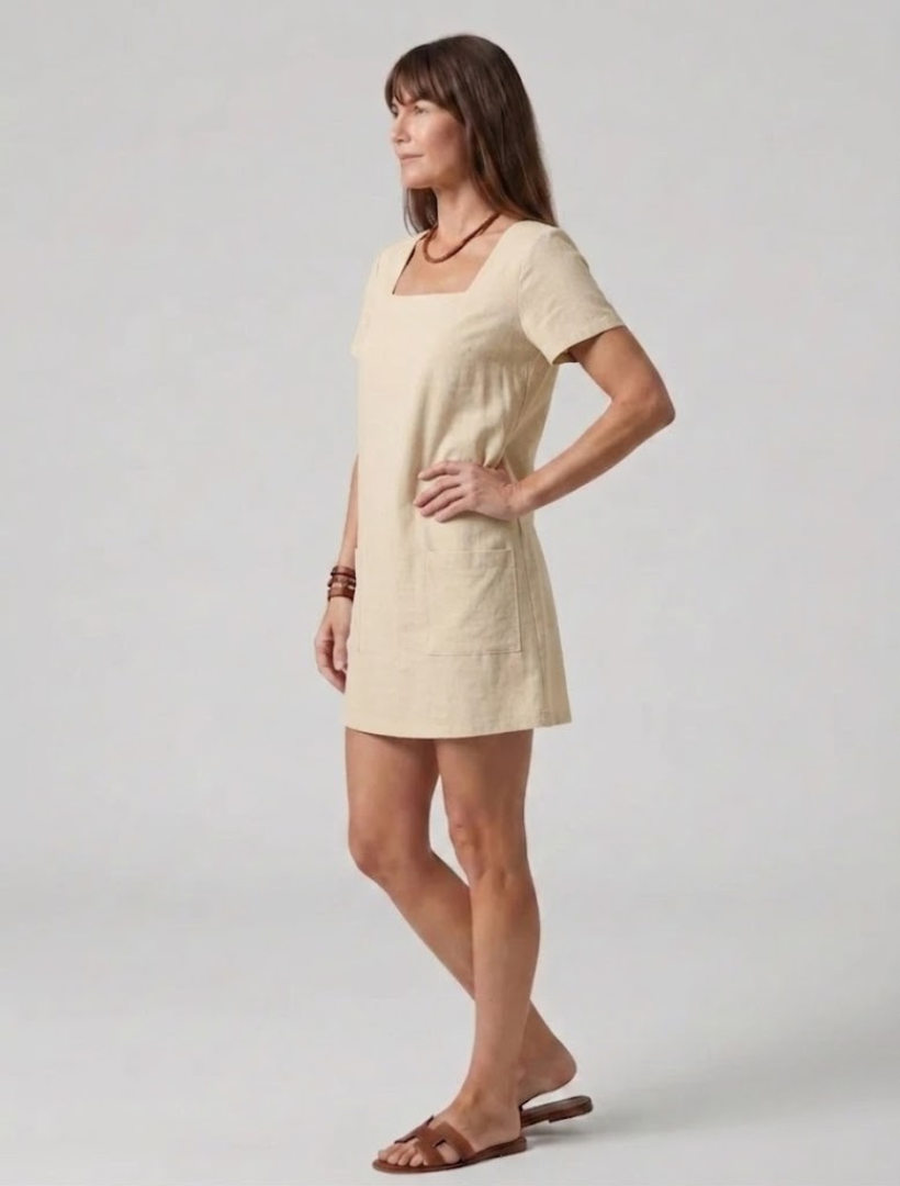 Women's Mini Dress with Square Neckline and Wide Straps