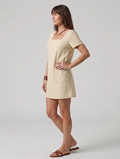 Women's Mini Dress with Square Neckline and Wide Straps