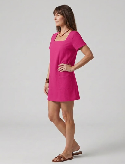 Women's Mini Dress with Square Neckline and Wide Straps