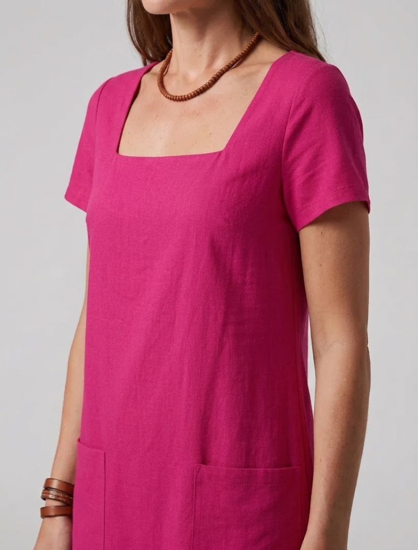 Women's Mini Dress with Square Neckline and Wide Straps