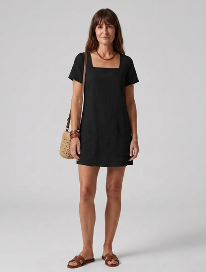 Women's Mini Dress with Square Neckline and Wide Straps