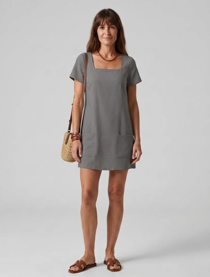 Women's Mini Dress with Square Neckline and Wide Straps