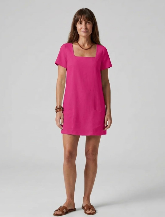 Women's Mini Dress with Square Neckline and Wide Straps