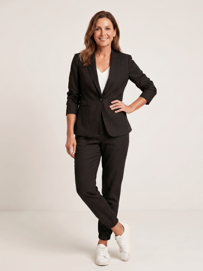 Women's Notch Collar Suit with Drawstring Trousers for Office
