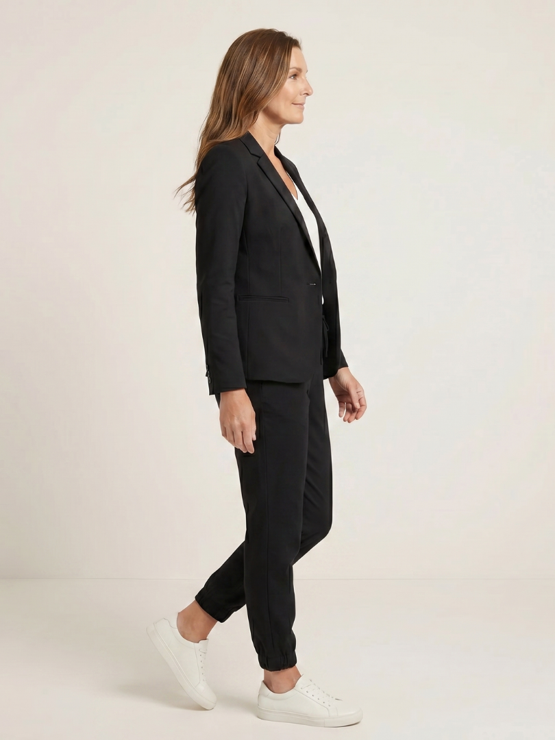 Women's Notch Collar Suit with Drawstring Trousers for Office