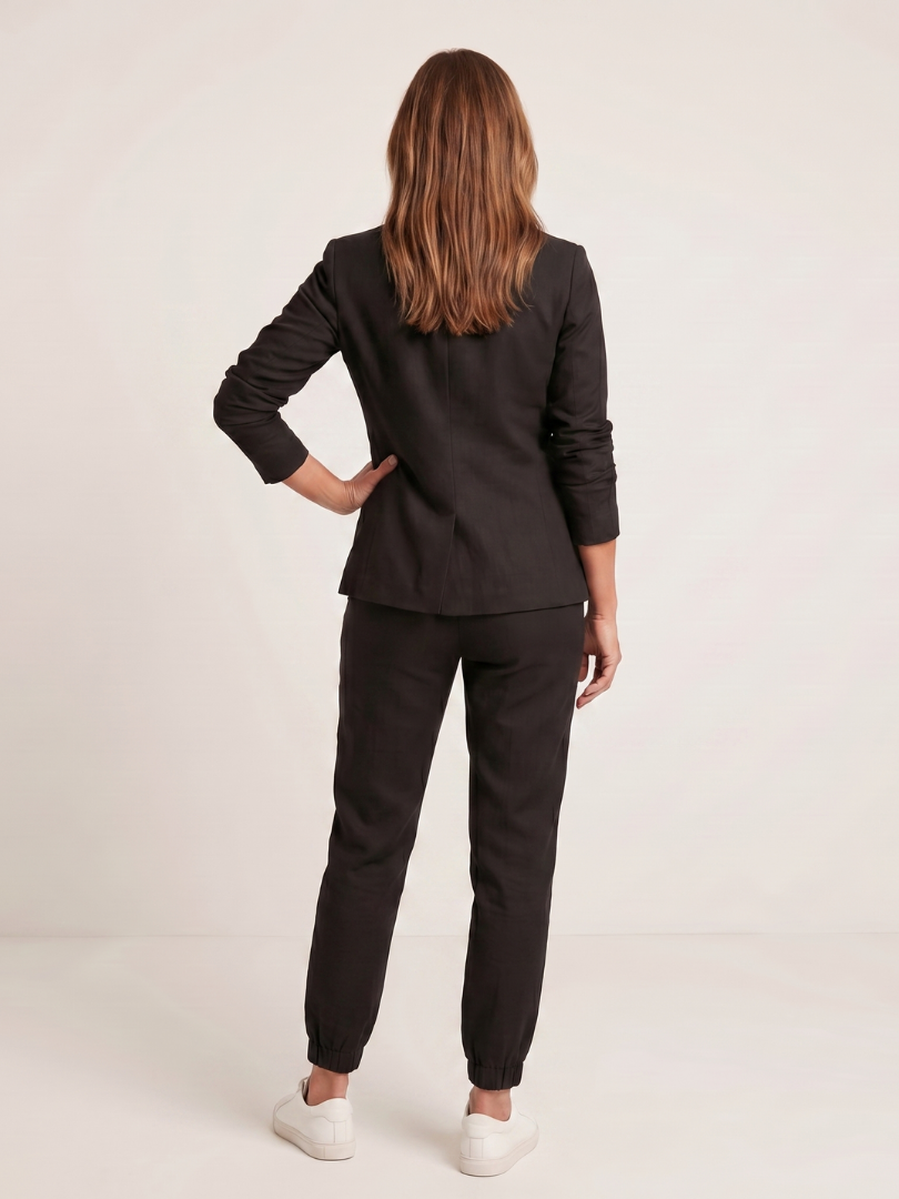 Women's Notch Collar Suit with Drawstring Trousers for Office