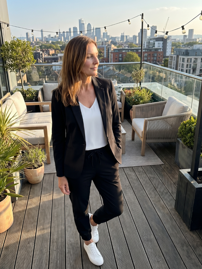 Women's Notch Collar Suit with Drawstring Trousers for Office