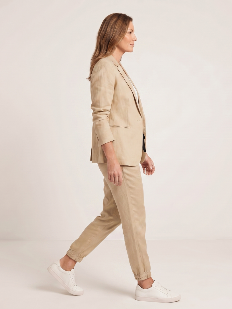 Women's Notch Collar Suit with Drawstring Trousers for Office