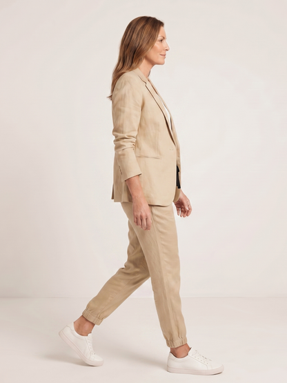 Women's Notch Collar Suit with Drawstring Trousers for Office