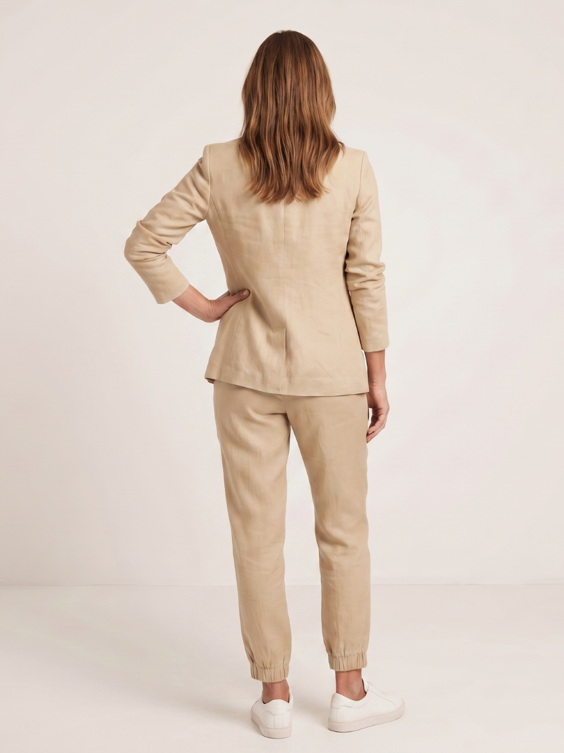 Women's Notch Collar Suit with Drawstring Trousers for Office