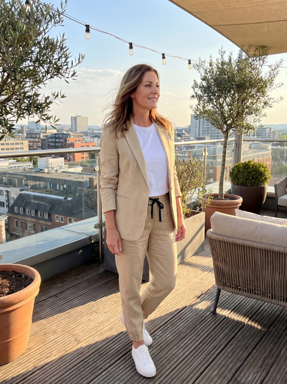 Women's Notch Collar Suit with Drawstring Trousers for Office
