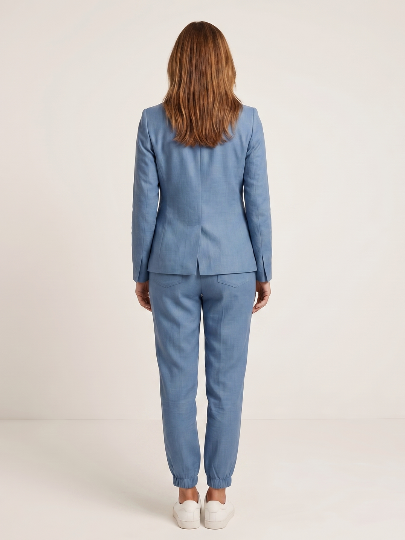 Women's Notch Collar Suit with Drawstring Trousers for Office