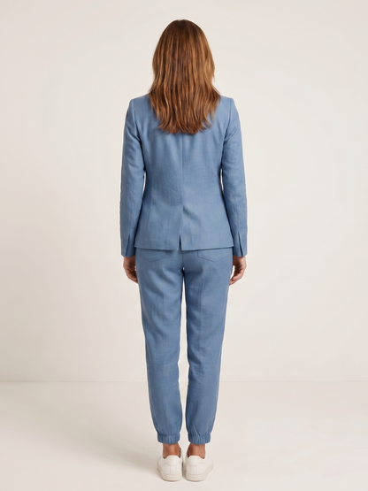 Women's Notch Collar Suit with Drawstring Trousers for Office