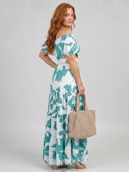 Women's Off Shoulder Maxi Dress with Cutout for Resort