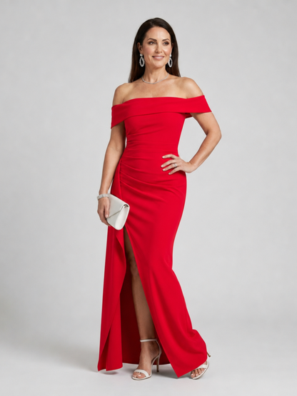 Women's Off Shoulder Maxi Dress with High Slit for Evening