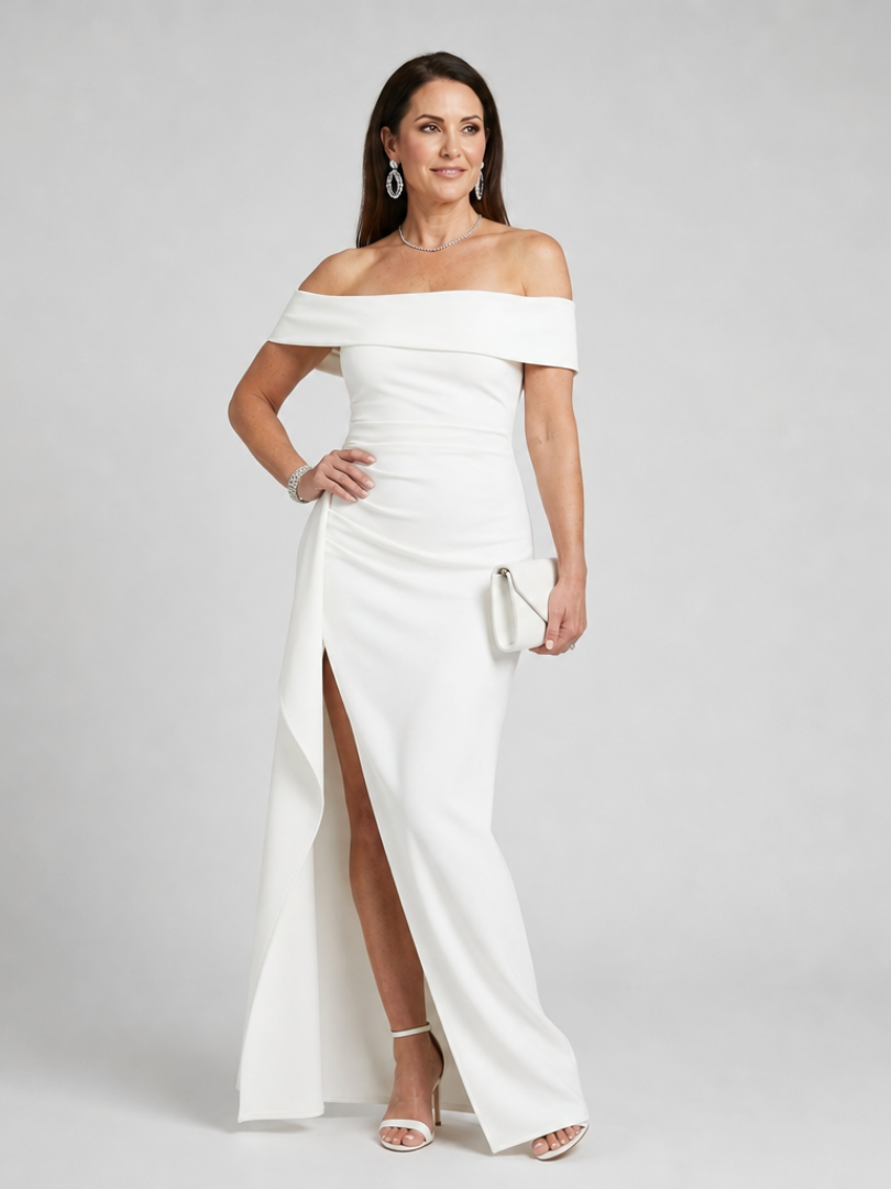 Women's Off Shoulder Maxi Dress with High Slit for Evening