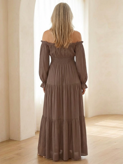 Women's Off Shoulder Maxi Dress with Smocked Waist