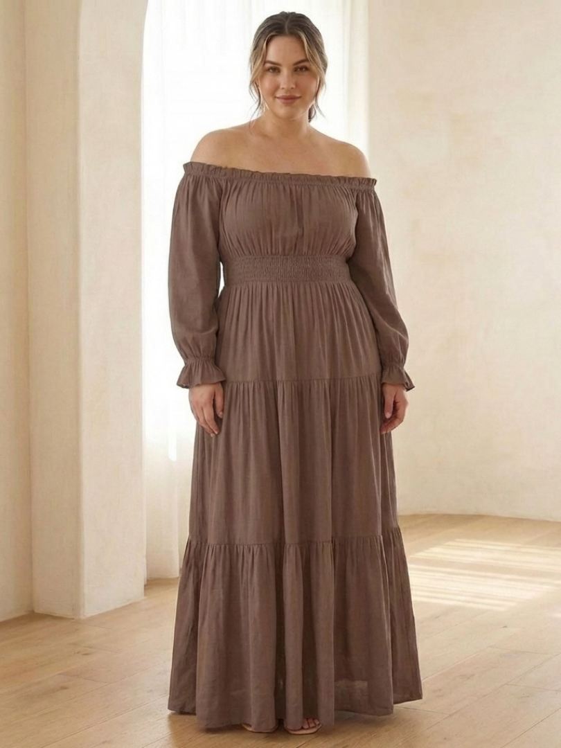 Women's Off Shoulder Maxi Dress with Smocked Waist