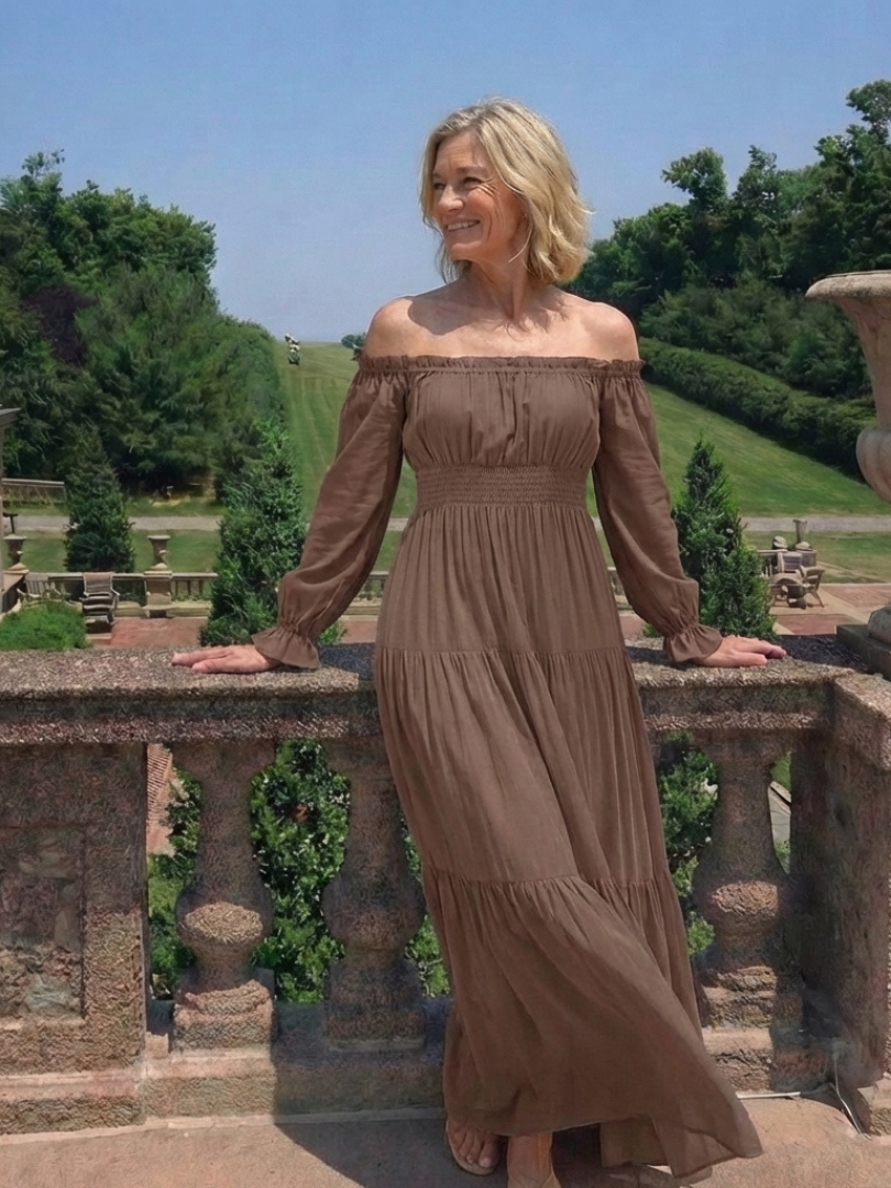 Women's Off Shoulder Maxi Dress with Smocked Waist